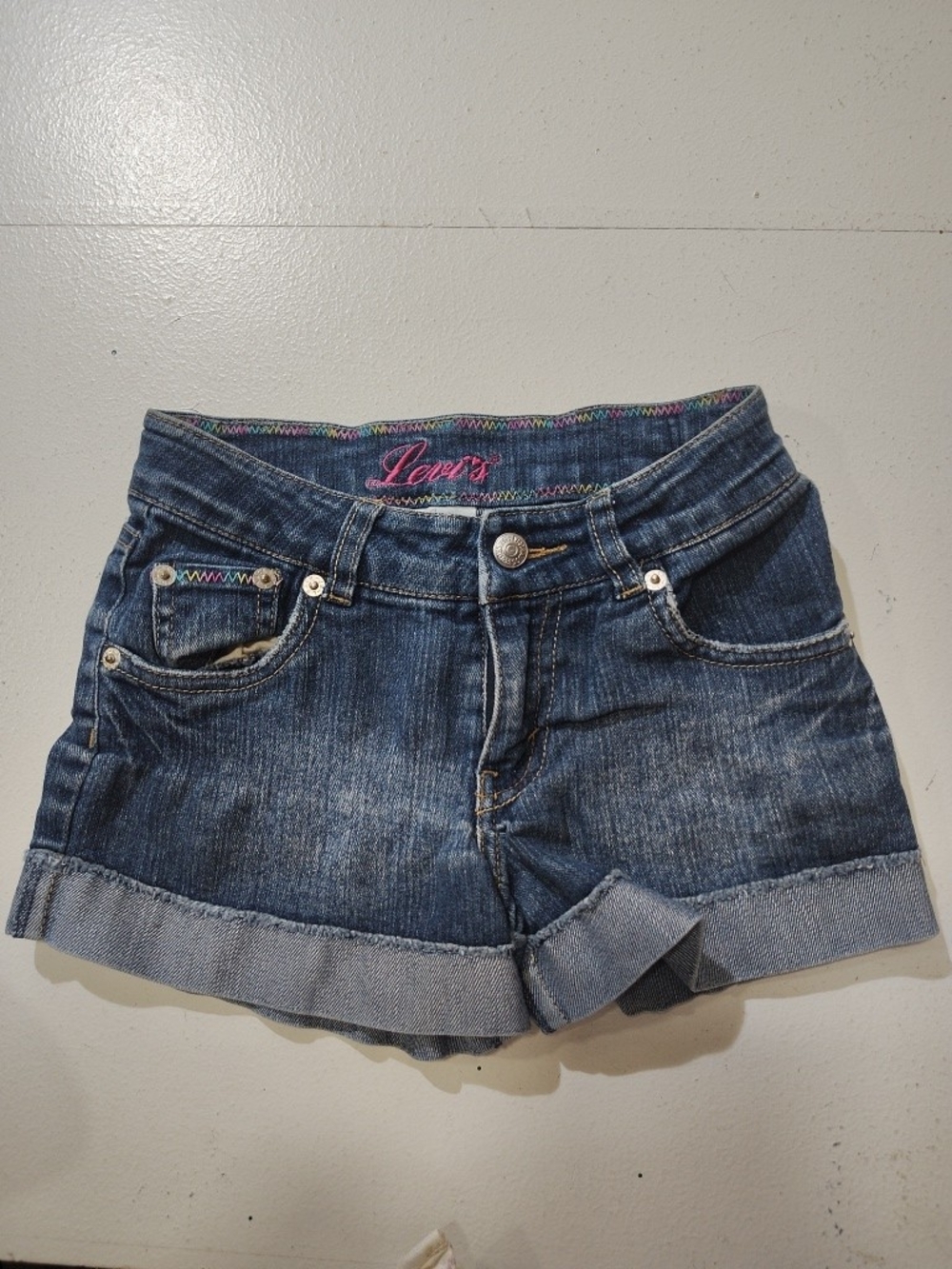 Levi's Strauss & Co Girls Denim Blue Shorts Size 6 Embroidered Logo Adjustable - Picture 12 of 12